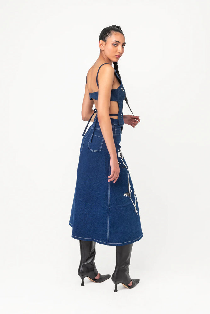 American Beauty Midi Skirt in Denim