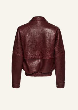 Vintage Leather Bomber Jacket in Embossed Burgundy