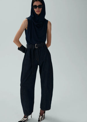 Belted Loose Fit Denim in Navy