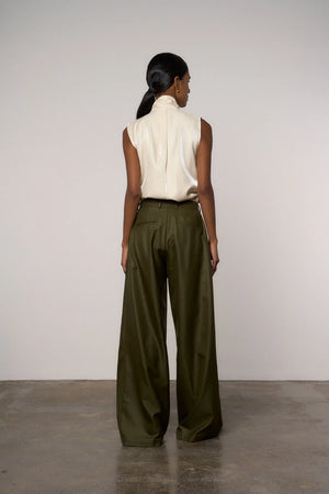 Wide Leg Pocket Detail Pant in Green