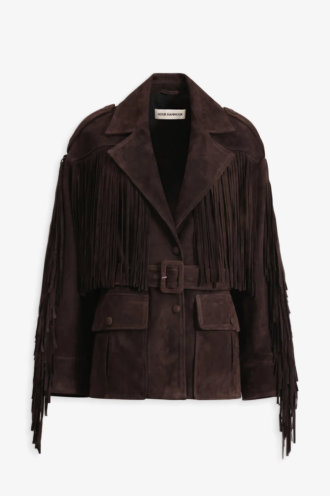 Cassidy Suede Fringe Jacket in Chocoalte