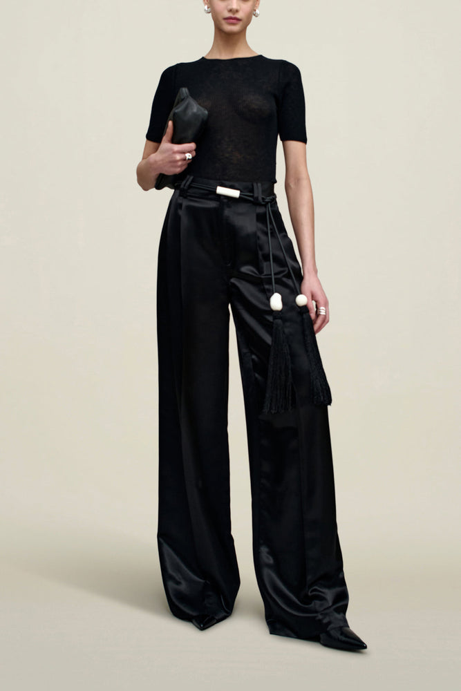 Fatima Trouser in Black Liquid Twill