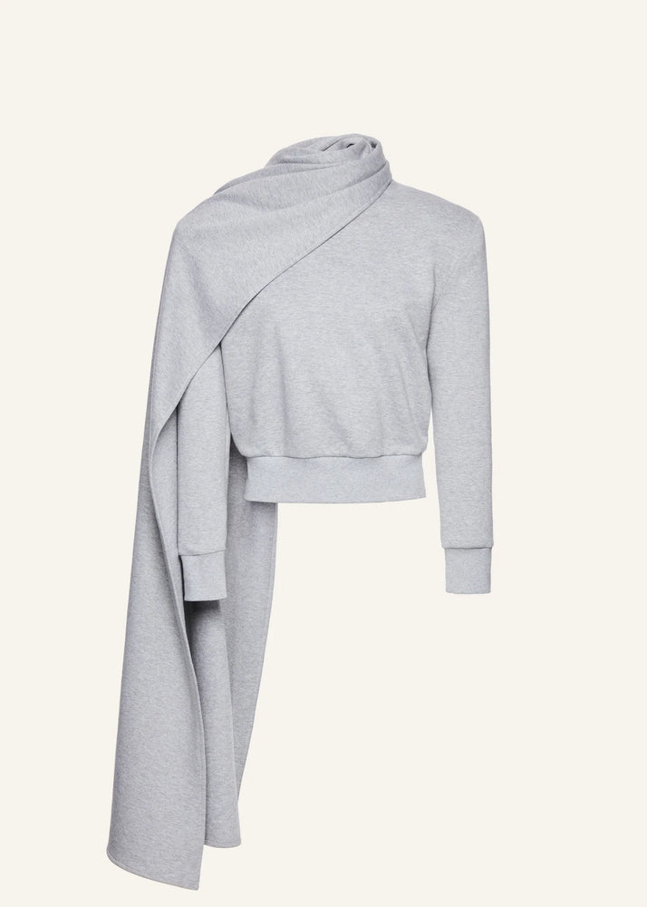 Draped Scarf Sweatshirt in Grey
