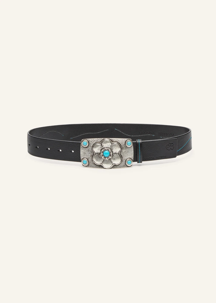 Turquoise accent floral embossed belt Hand Tooled Leather Belt With Turquoise Accent, Floral  main image 4