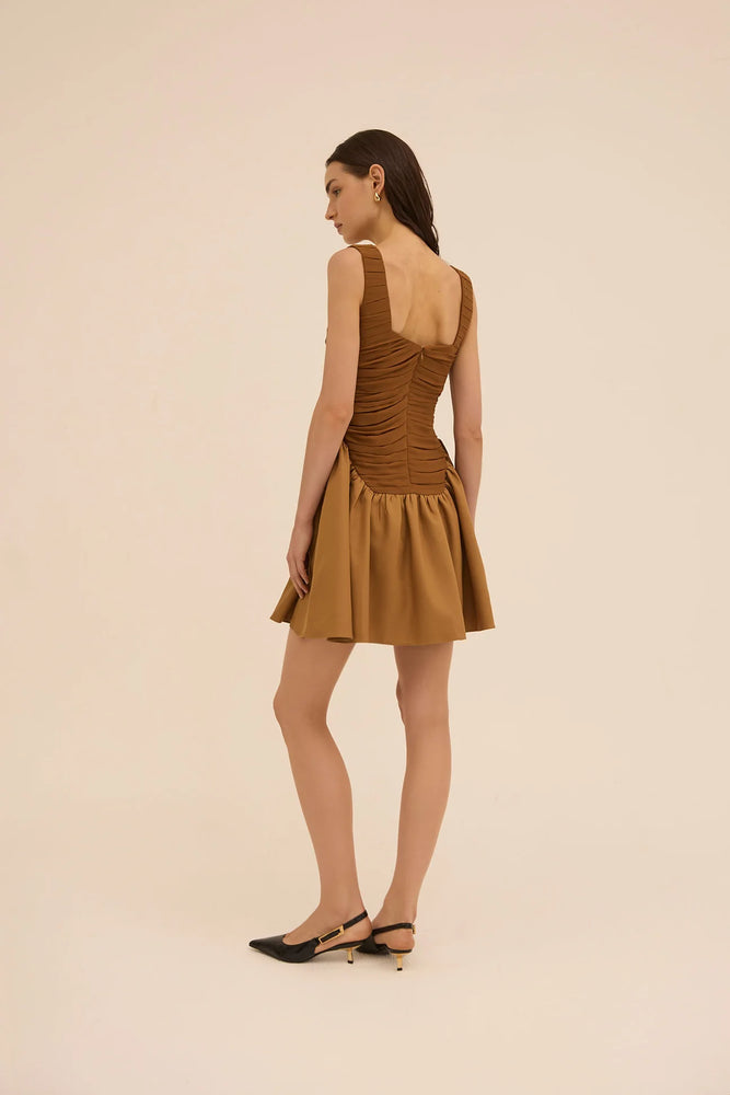 Kaya Square Neck Dress in Brown