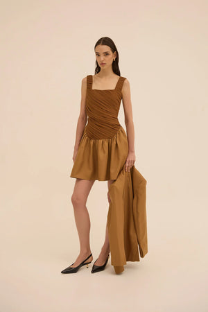 Kaya Square Neck Dress in Brown