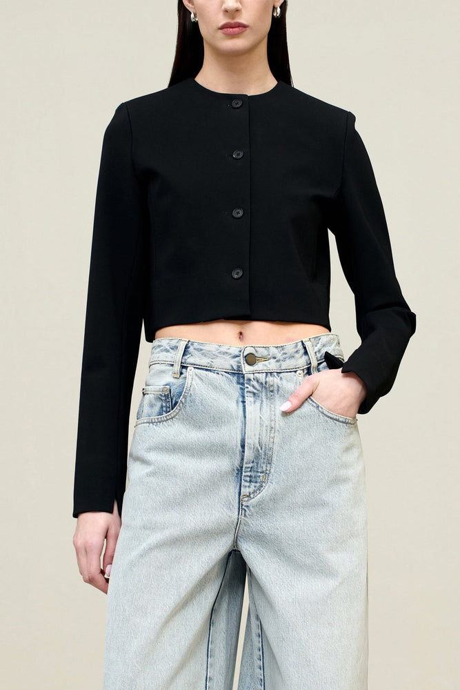 Estelle Knit Jacket in Stretch-Knit Suiting in Black