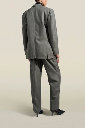 Gemini Blazer in Olive Pinstripe Wool Flannel Suititng