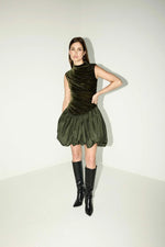 Arya Velvet Bubble Dress in Forest Green