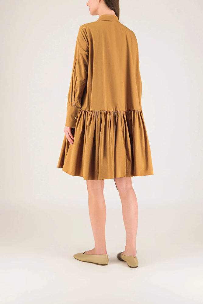 Short Gathered Dress in Brown