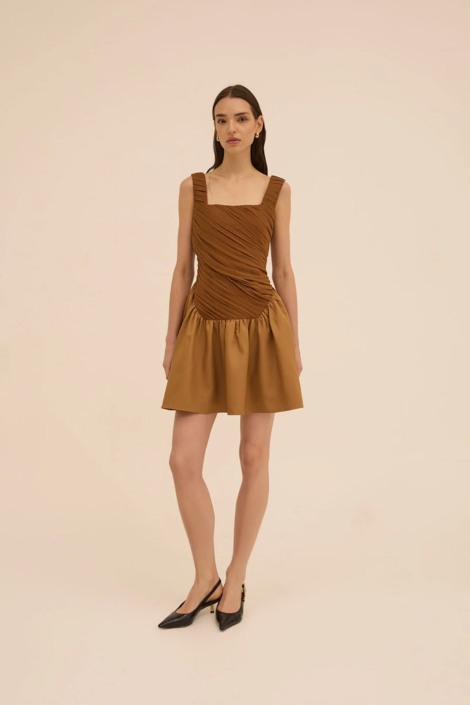 Kaya Square Neck Dress in Brown