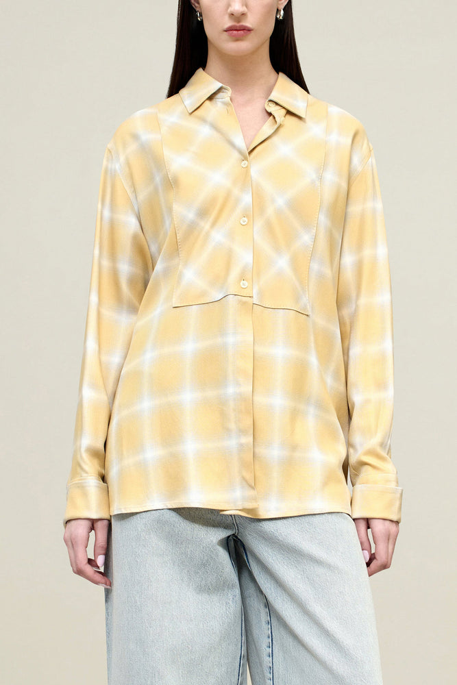 Chloé Bib Button Down in Yellow Ivory Flannel