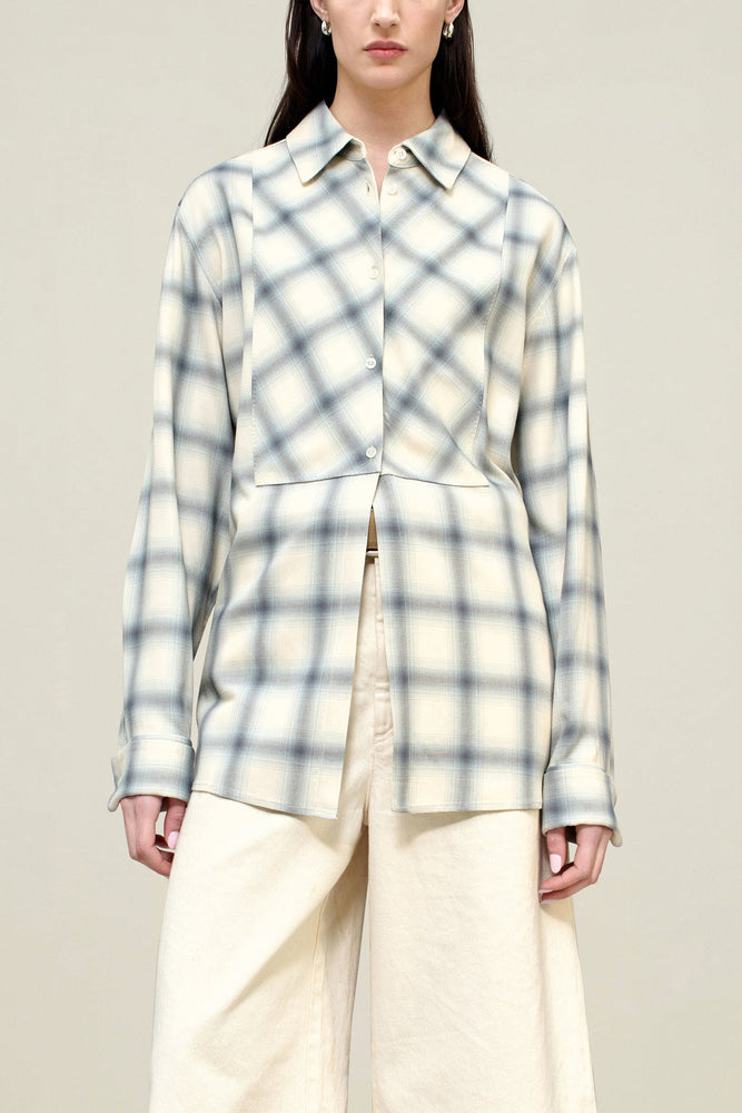 Chloé Bib Button Down in Ivory Grey Flannel