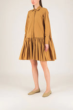 Short Gathered Dress in Brown