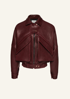 Vintage Leather Bomber Jacket in Embossed Burgundy