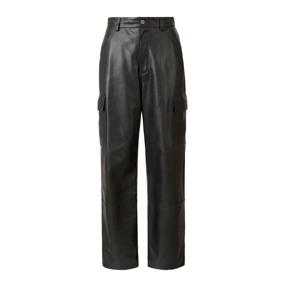 
            
                Load image into Gallery viewer, Baggy Boyfriend Cargo Faux Leather Pants in Black
            
        