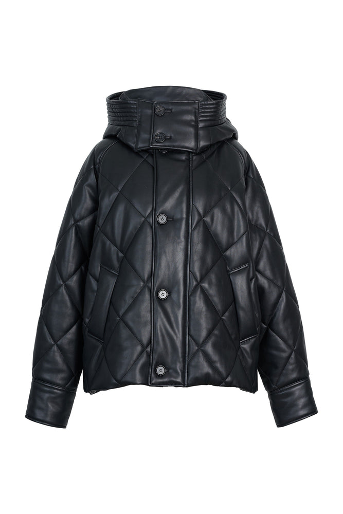 
            
                Load image into Gallery viewer, Faux Leather Shell Quilted Jacket
            
        