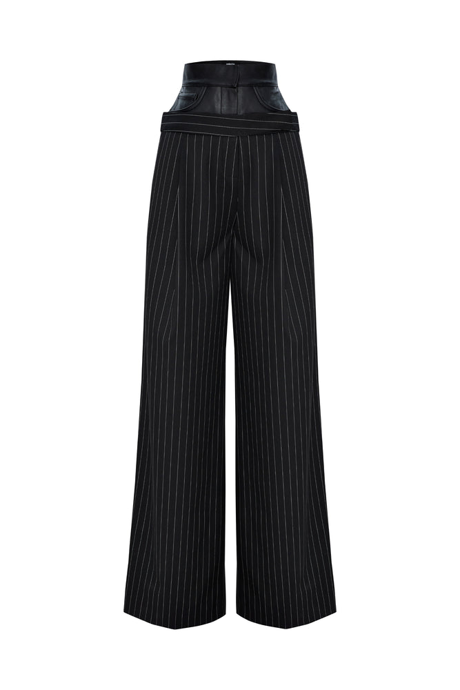 Double Waisted Leather Pinstripe Pants