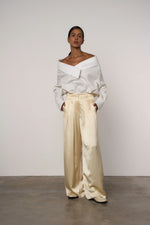 Double Pleat Wide Leg Trouser in Butter Yellow