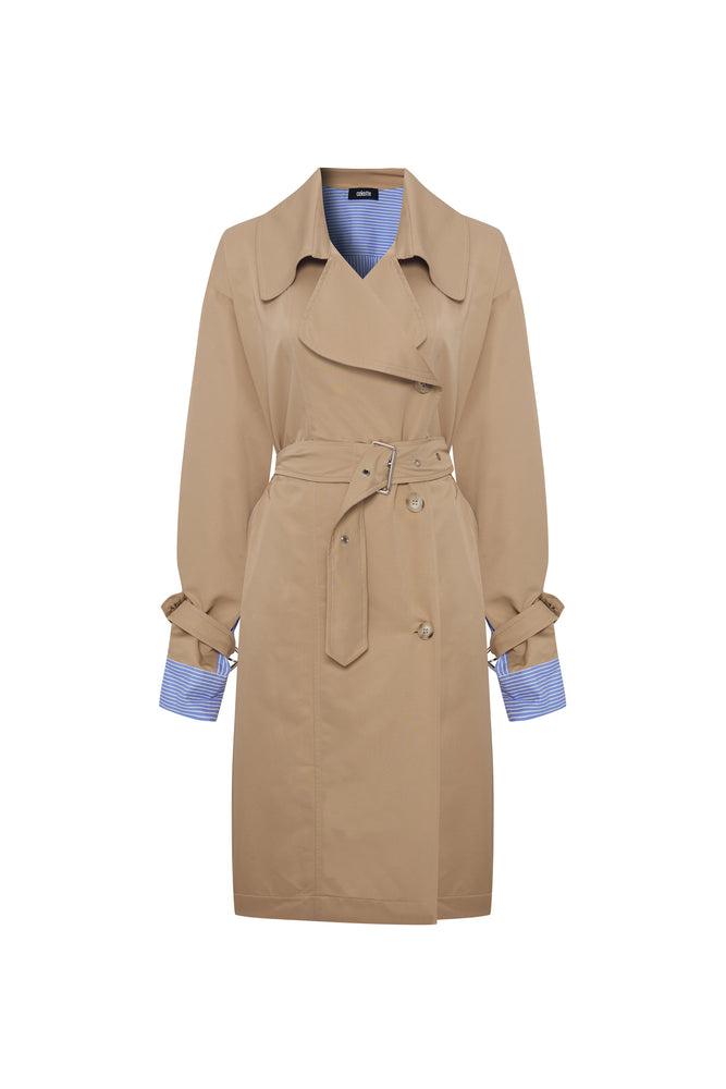 Long Gabardine and Cotton Trenchcoat