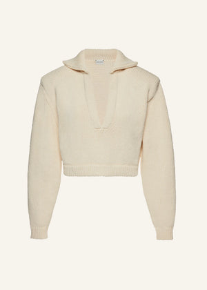 Classic Polo Sweater in Cream Cotton