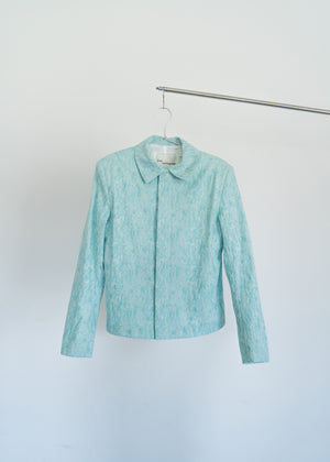 Misty Teal Marble Boxy Cropped Jacket