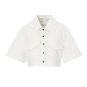 Cropped Half Sleeve White Shirt