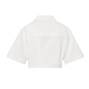 Cropped Half Sleeve White Shirt