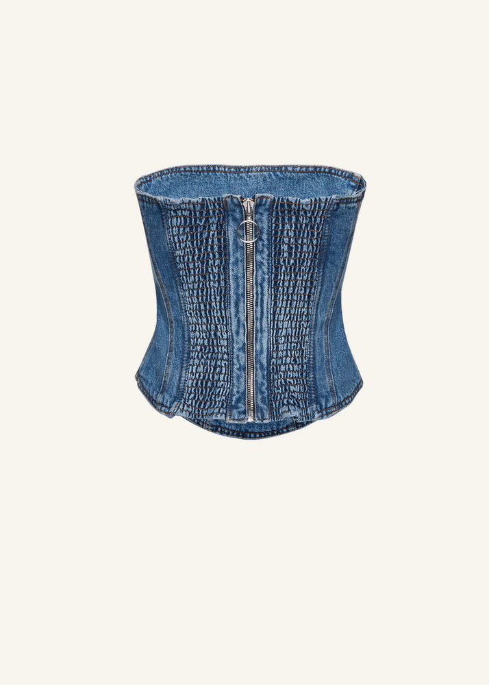 
            
                Load image into Gallery viewer, Strapless Stitch Corset in Blue Denim
            
        