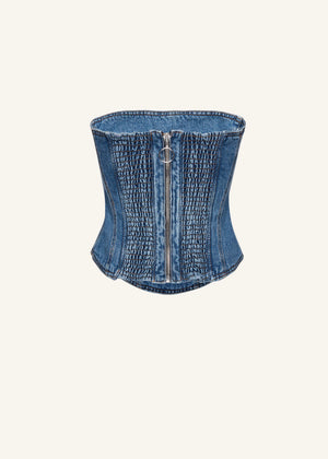 Strapless Stitch Corset in Blue Denim