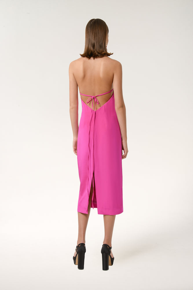 
            
                Load image into Gallery viewer, Halter Embroidery Dress in Fuschia
            
        
