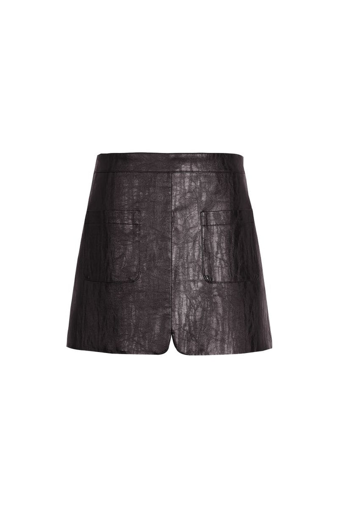 Low Rise Faux Leather Mini Skirt in Brown
