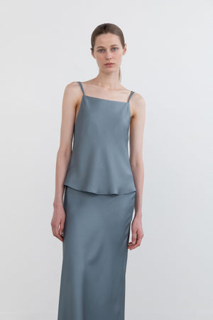 Two Strap Satin Sleeveless Top in Blue