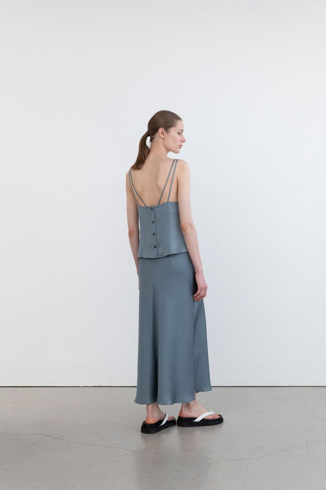 
            
                Load image into Gallery viewer, Two Strap Satin Sleeveless Top in Blue
            
        