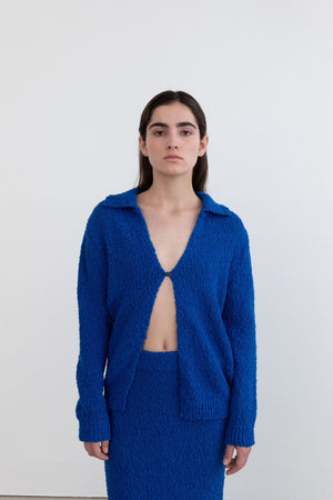 Boucle One Button Jacket in Royal Blue
