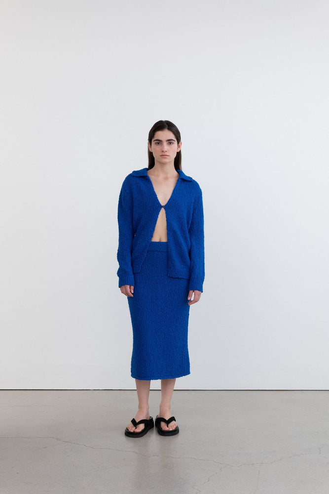 Boucle One Button Jacket in Royal Blue