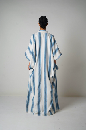 Caftan with Small Pocket in Chambray Stripe