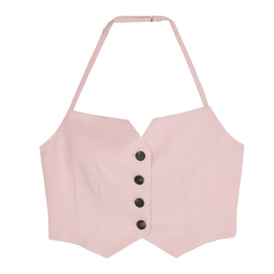 Cropped Twill Halterneck Top in Pink