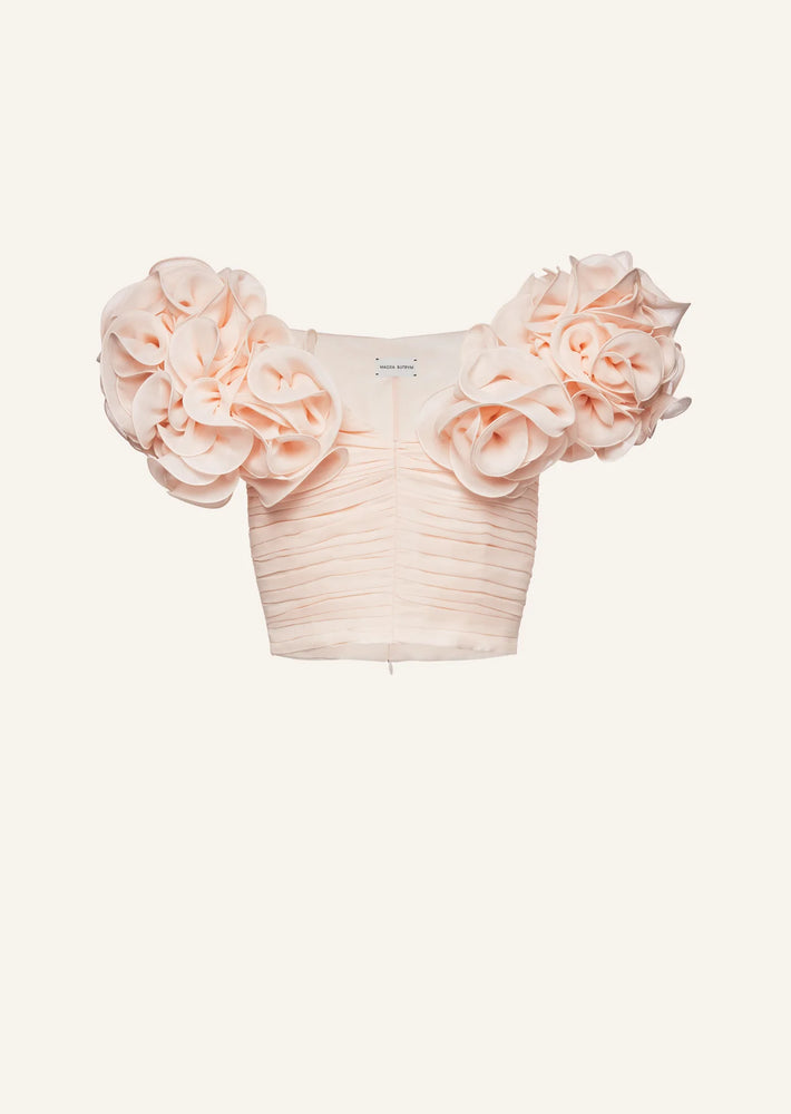 Ruffled Flower Shoulder Top in Blush