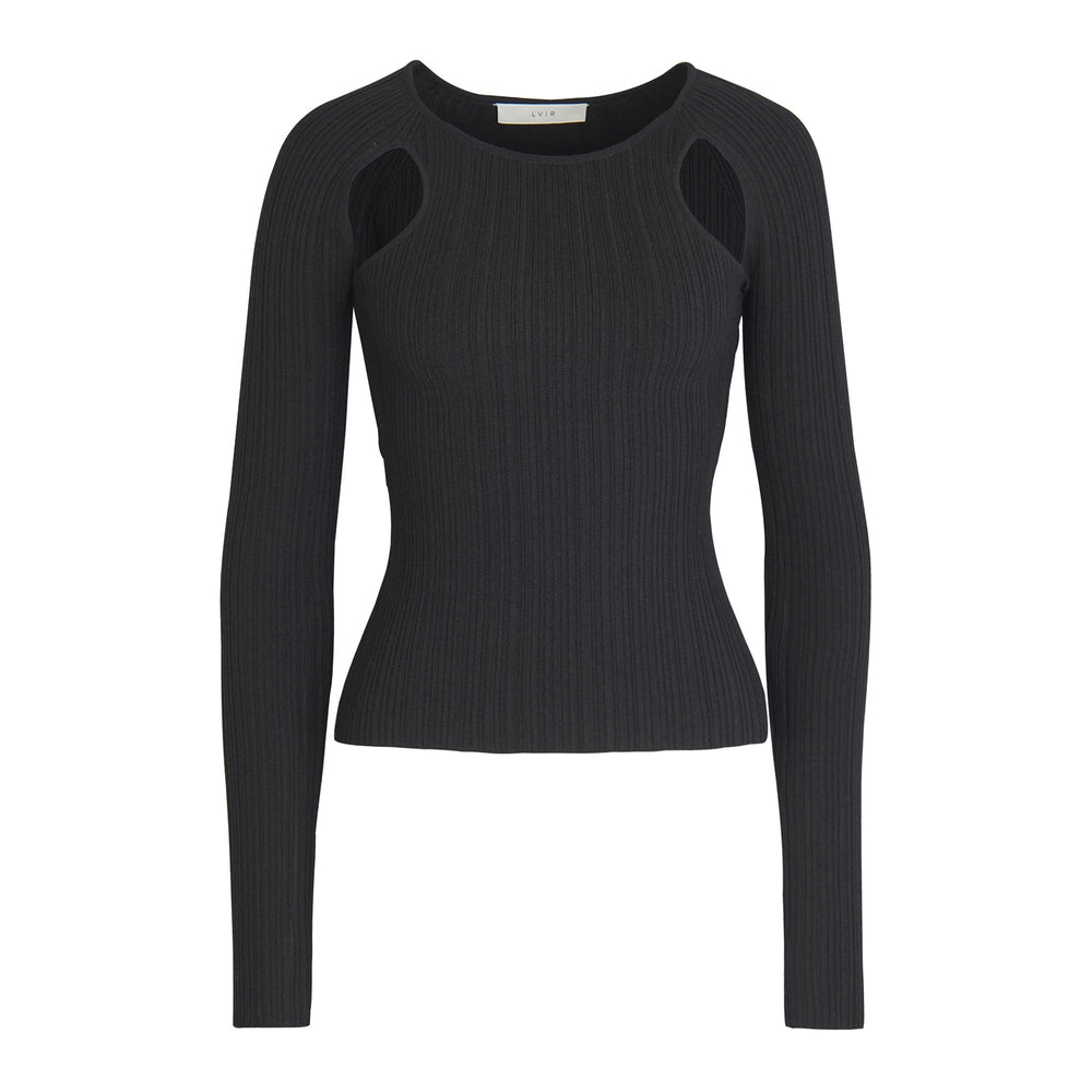 Ribbed Hole Point Slim Knit Pullover