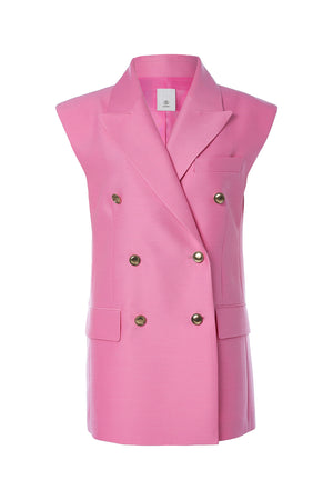 Wool & Silk Vest with Gold Buttons in Pink