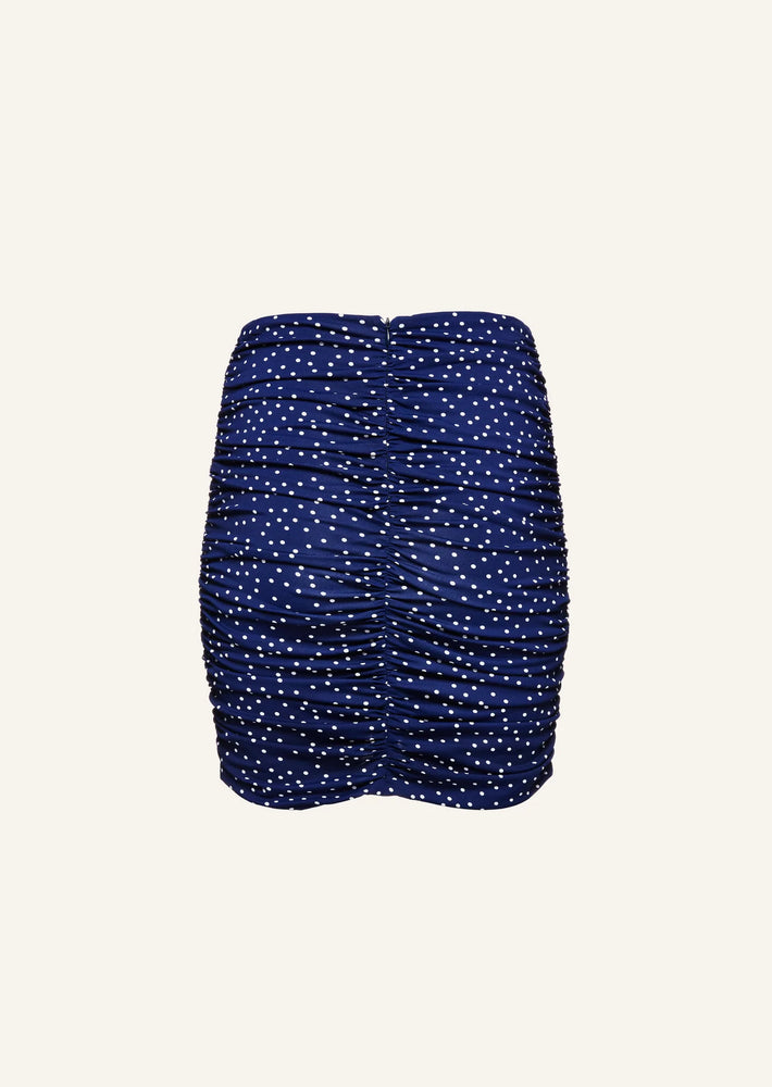 Signature Flower Ruched Mini Skirt in Navy Dots