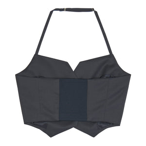 Cropped Twill Halterneck Top in Navy