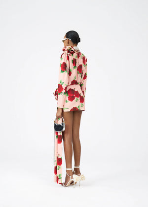 Draped Sash Mini Skirt in Blush Floral Print