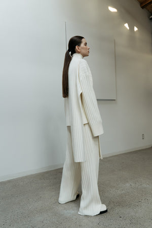 Ribbed Knit Pants in Cream