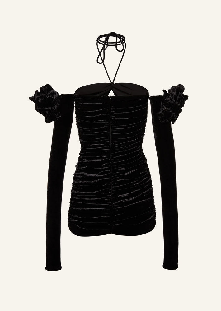 
            
                Load image into Gallery viewer, Velvet Sleeved Mini Dress in Black
            
        