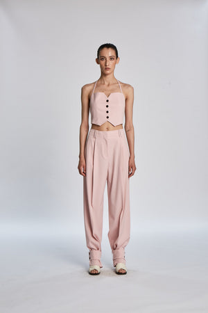 
            
                Load image into Gallery viewer, Pleated Twill Tapered Pants in Pink
            
        