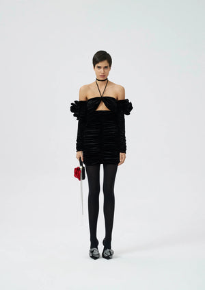 
            
                Load image into Gallery viewer, Velvet Sleeved Mini Dress in Black
            
        