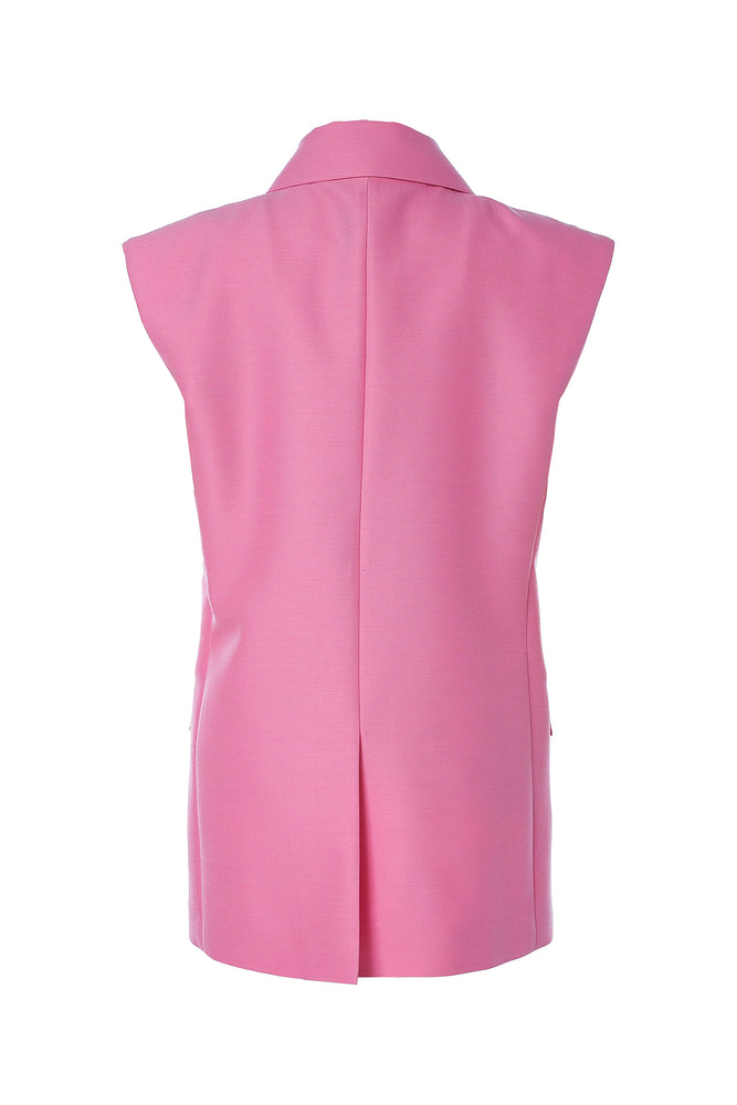 Wool & Silk Vest with Gold Buttons in Pink