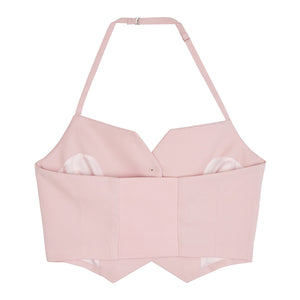 Cropped Twill Halterneck Top in Pink